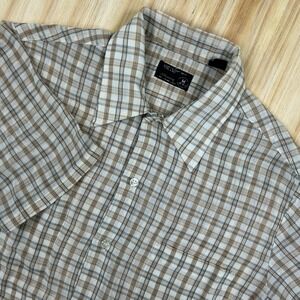 Vintage 70s JC Penny Button Shirt Mens Medium Plaid Short Sleeve 21x27